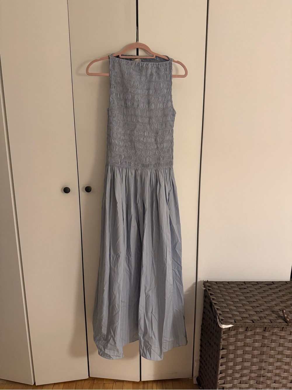 Faithfull the Brand Pale Blue Smocked Maxi Dress